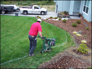 Starting the 4 inch trench using the sod cutter.